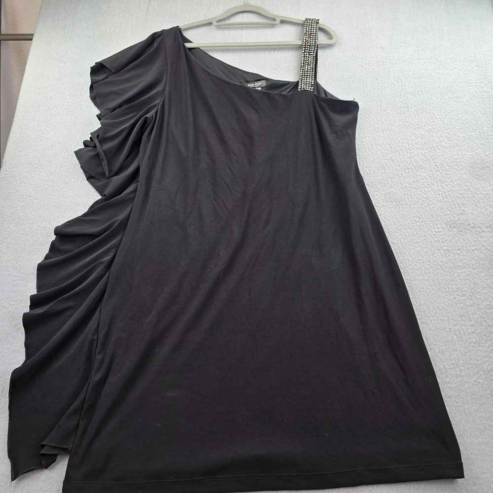 Bisou Bisou Shift Dress Womens 16 Black Stretch Ruffle One Shoulder Scoop Neck